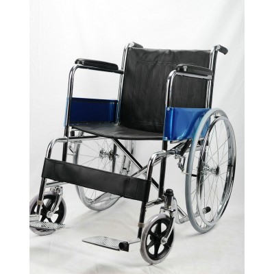 佛山手动易清洁加厚耐磨仿皮仿水残疾人老人轮椅加厚钢管可折叠