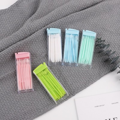 韩版便携式塑料清洁牙签50支装 日用无异味多用旅行两头牙线牙棒