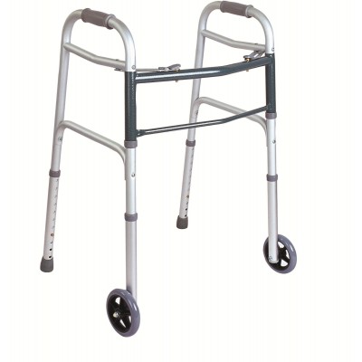 厂家直销老年人铝合金助行器助步器康复器材四脚可折叠助走器带轮