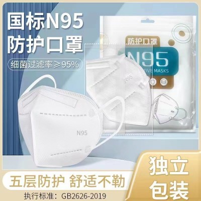 N95国标防护口罩3D立体5层双熔喷独立包装一次性口罩批发
